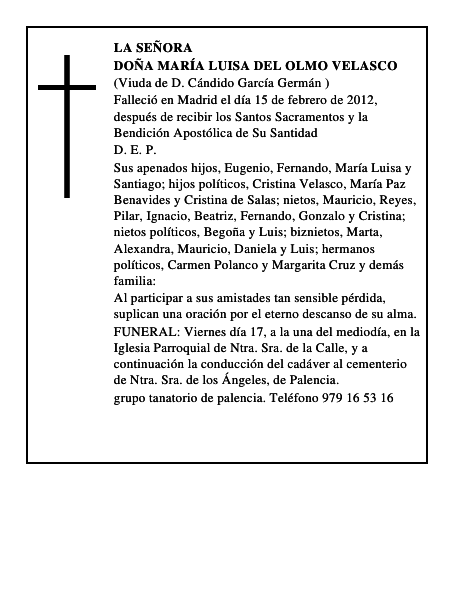 Doña María Luisa del Olmo Velasco