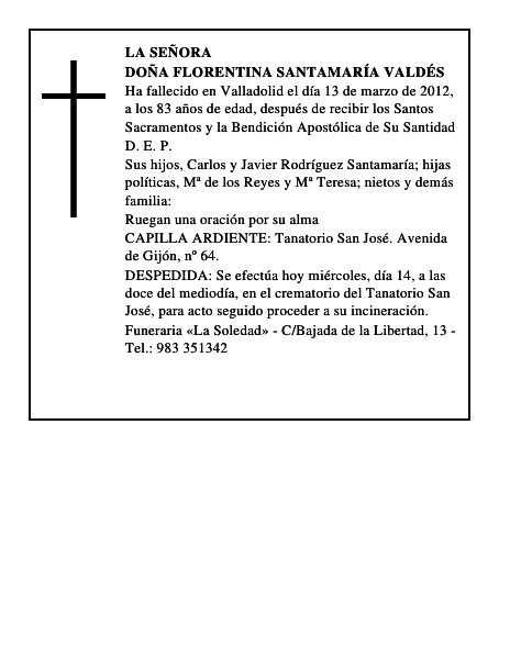 Doña Florentina Santamaría Valdés