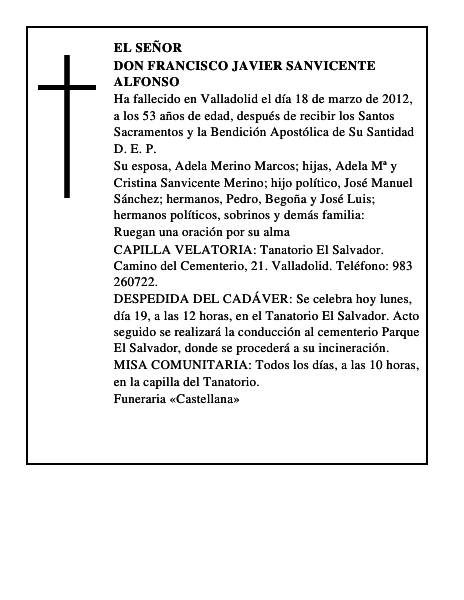 Don Francisco Javier Sanvicente Alfonso