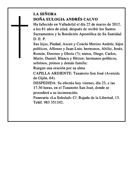 Doña Eulogia Andrés Calvo