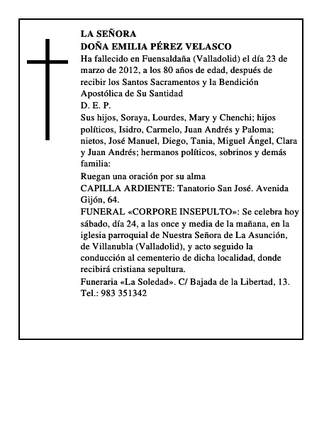 Doña Emilia Pérez Velasco
