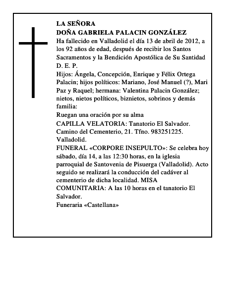 Doña Gabriela Palacin González