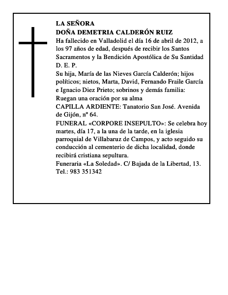 Doña Demetria Calderón Ruiz