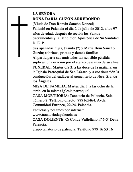 Doña Daría Guzón Arredondo