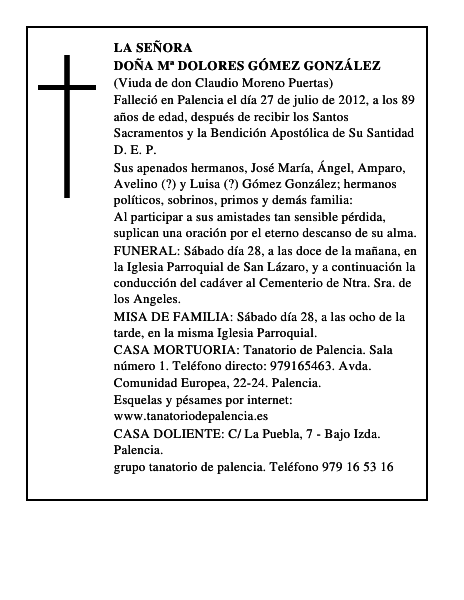 Doña Mª Dolores Gómez González