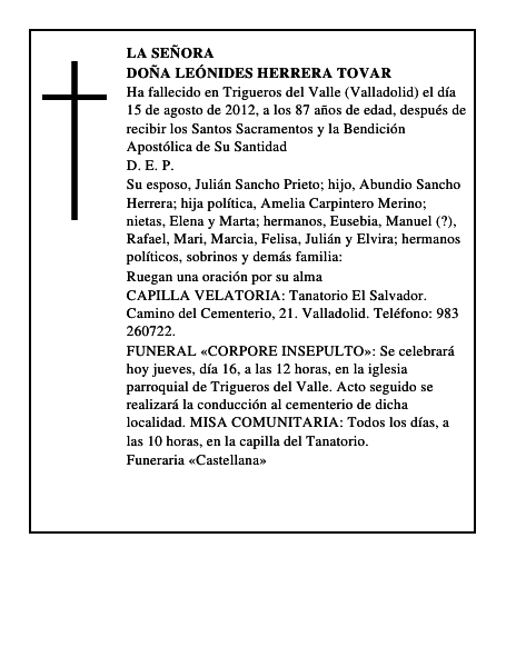Doña Leónides Herrera Tovar