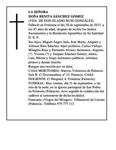 Doña Benita Sánchez Gómez