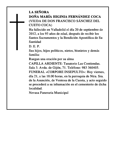 Doña María Higinia Fernández Coca