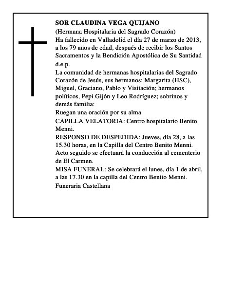 Sor Claudina Vega Quijano