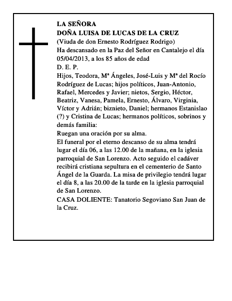 Doña Luisa de Lucas de la Cruz