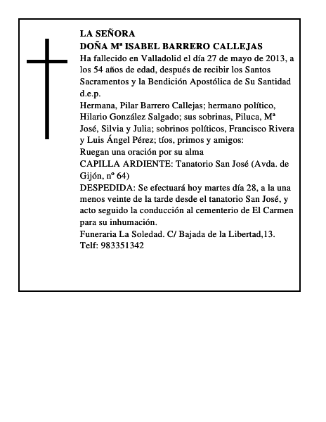 Doña Mª Isabel Barrero Callejas