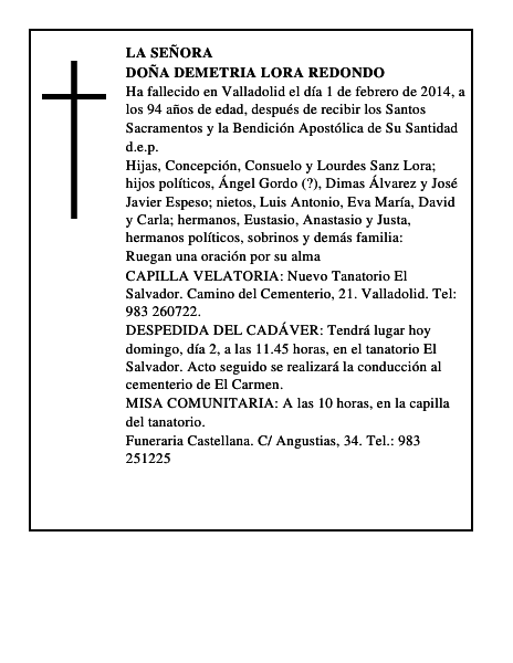 Doña Demetria Lora Redondo