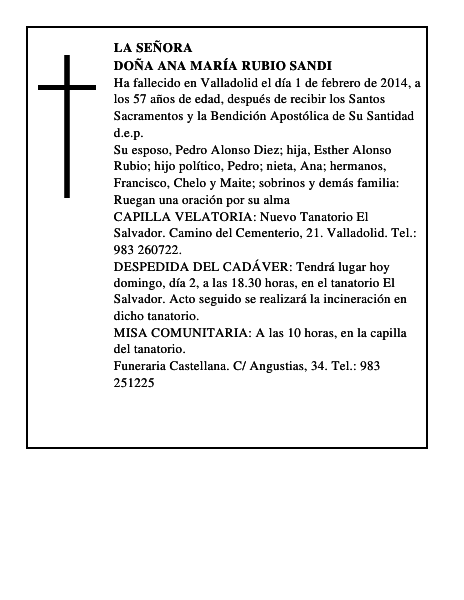 Doña Ana María Rubio Sandi