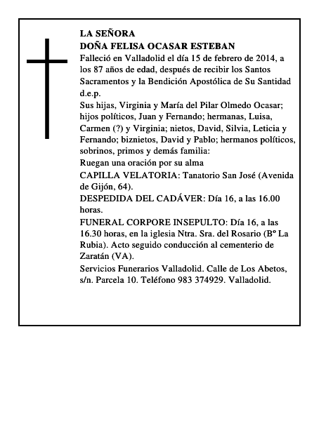 Doña Felisa Ocasar Esteban