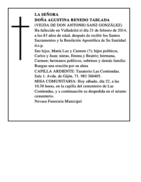 Doña Agustina Renedo Tablada