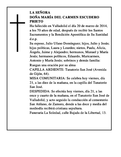 Doña María del Carmen Escudero Prieto