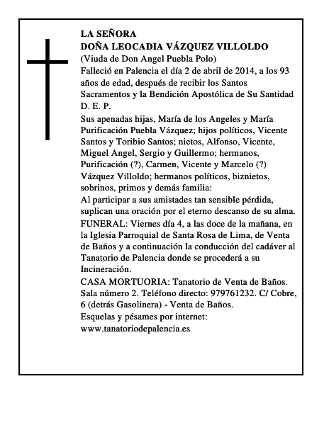 Doña Leocadia Vázquez Villoldo