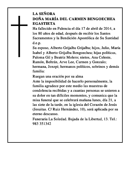 Doña María del Carmen Bengoechea Egastieta