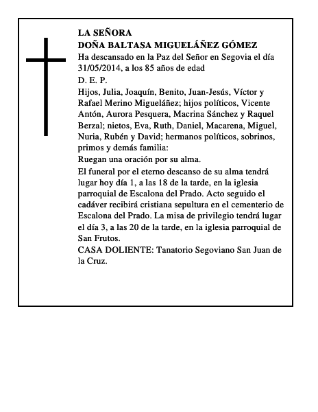 Doña Baltasa Migueláñez Gómez