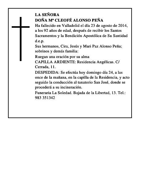 Doña Mª Cleofé Alonso Peña