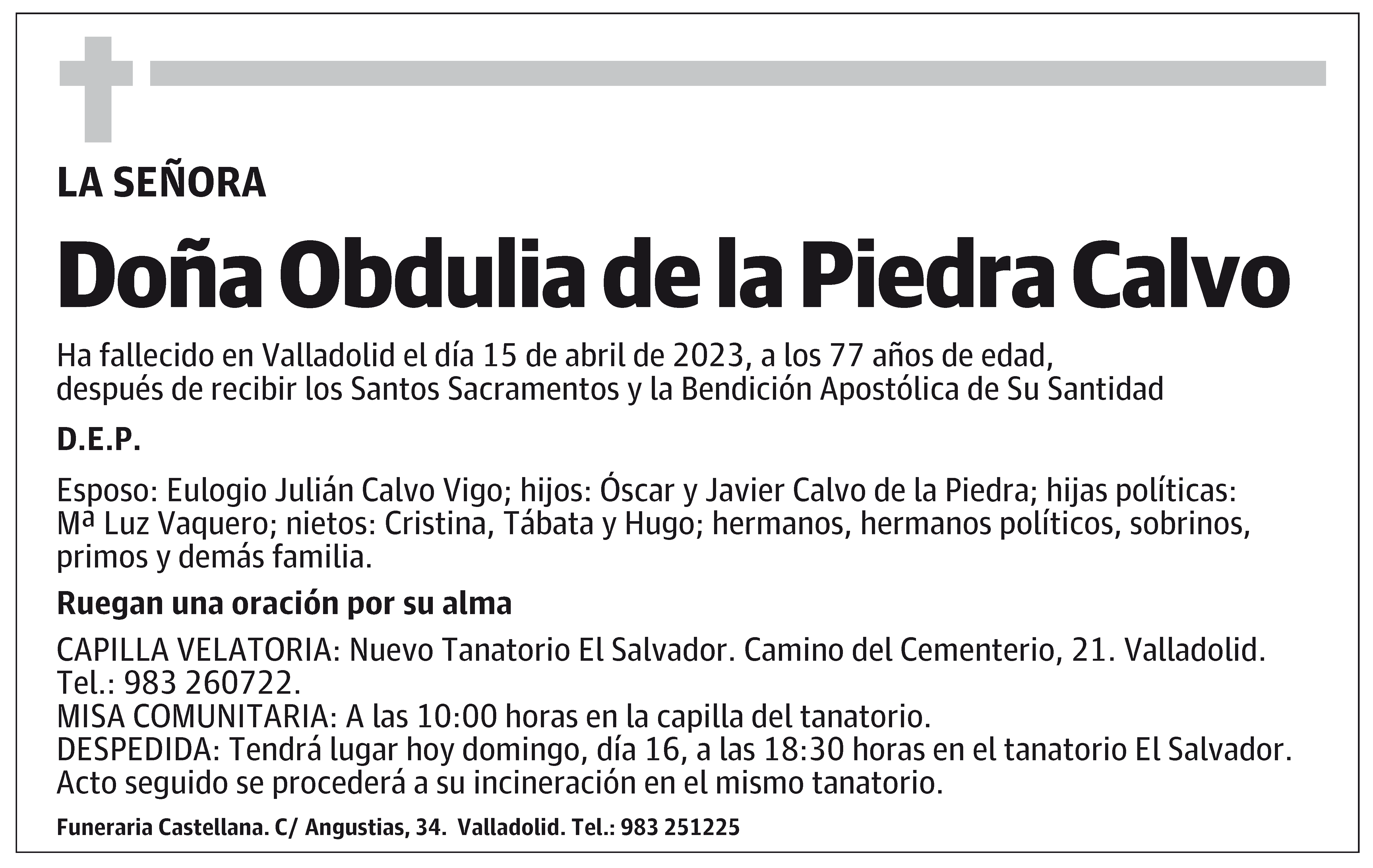 Obdulia de la Piedra Calvo