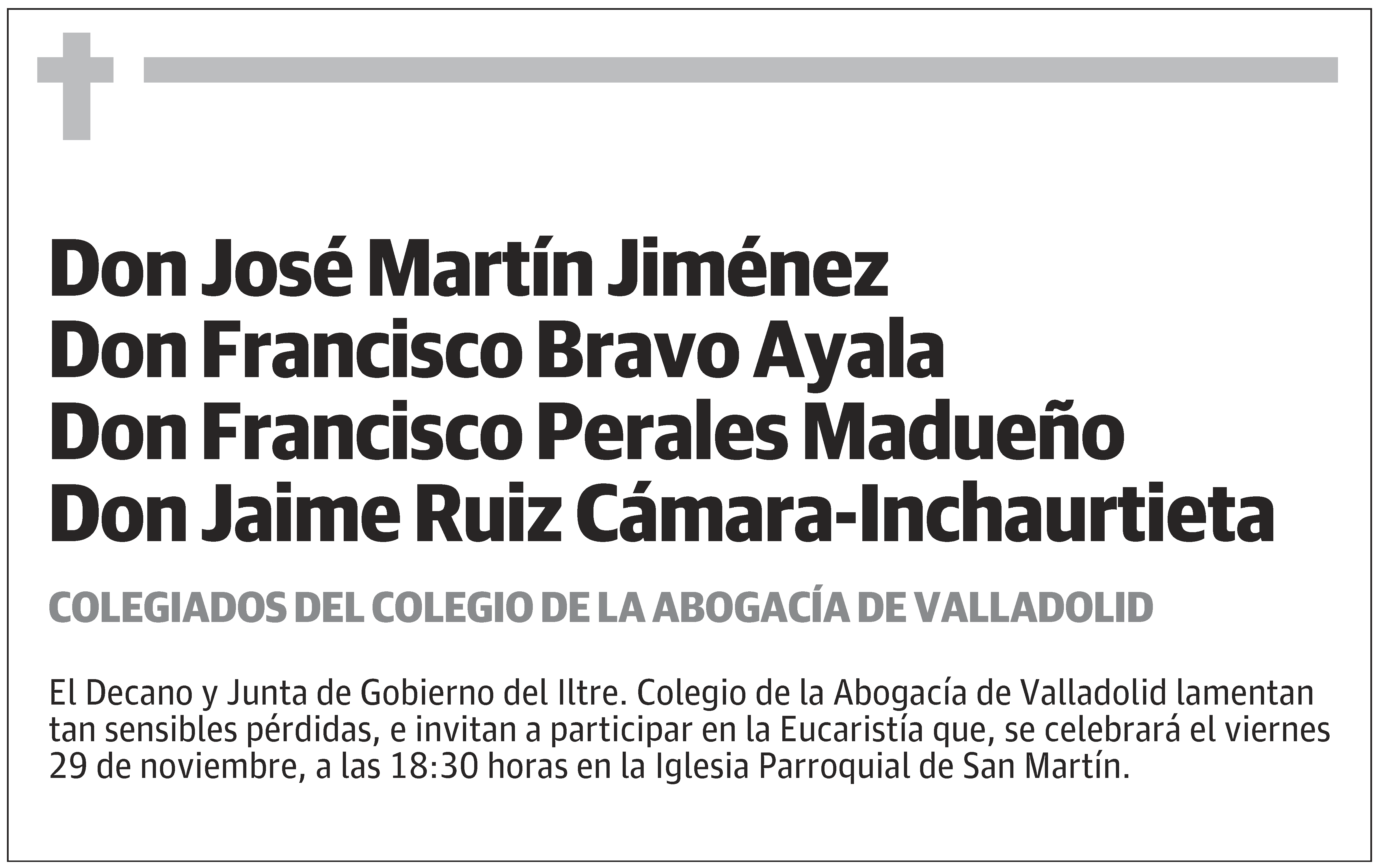 FALLECIDOS DEL ILTRE. COLEGIO DE LA ABOGACÍA DE VALLADOLID
